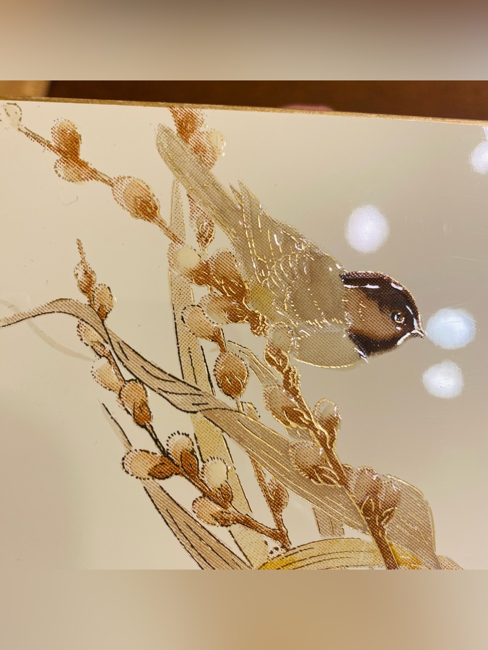 VTG Otagiri Lacquerware Desk Organizer Chickadee Bird Branch Willows Pen Holder - Picture 3 of 9